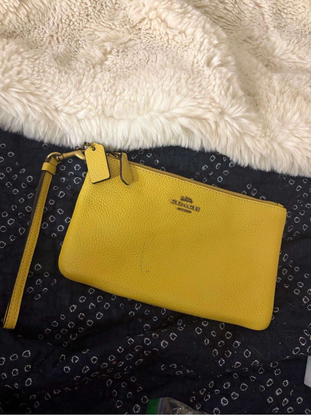 Coach Yellow Pebbled Leather Wristlet with Removable Strap